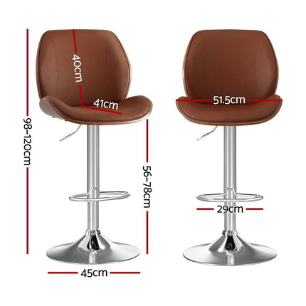 Artiss 3X Bar Stools Bentwood Adjustable Kitchen Counter Chair PU Leather Brown
