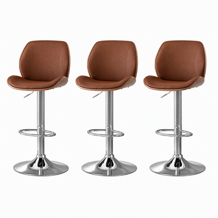 Artiss 3X Bar Stools Bentwood Adjustable Kitchen Counter Chair PU Leather Brown