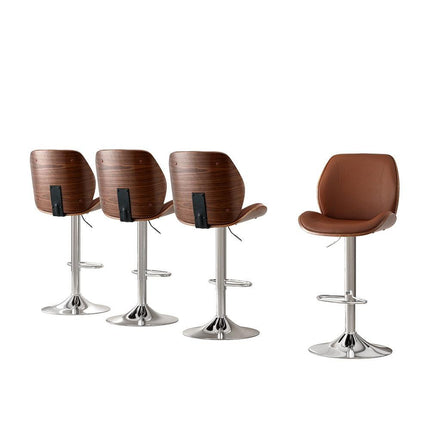 Artiss 4X Bar Stools Bentwood Adjustable Kitchen Counter Chair Leather Brown.