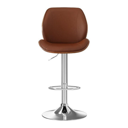 Artiss 4X Bar Stools Bentwood Adjustable Kitchen Counter Chair Leather Brown.