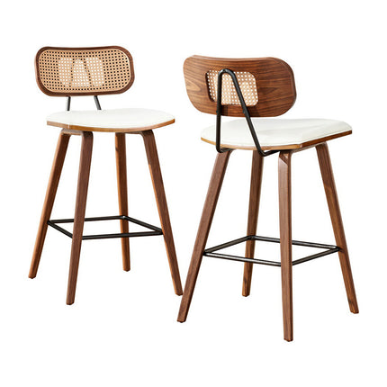 2x Artiss Bar Stools Kitchen Counter Rattan Chairs PU Leather Padding.