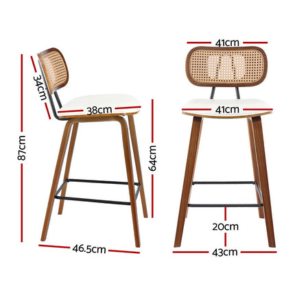 2x Artiss Bar Stools Kitchen Counter Rattan Chairs PU Leather Padding.