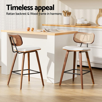 2x Artiss Bar Stools Kitchen Counter Rattan Chairs PU Leather Padding.