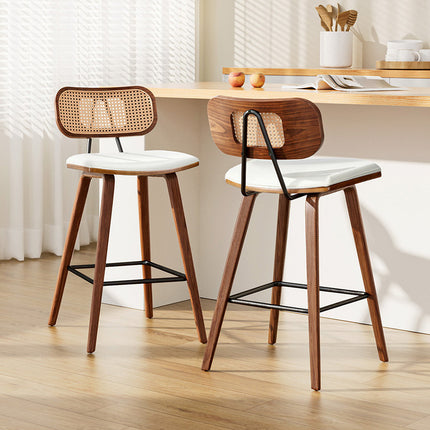 2x Artiss Bar Stools Kitchen Counter Rattan Chairs PU Leather Padding.