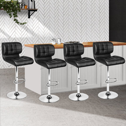Artiss 4x Bar Stools Gas Lift Padded Leather Black.