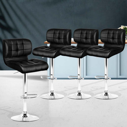 Artiss 4x Bar Stools Gas Lift Padded Leather Black.