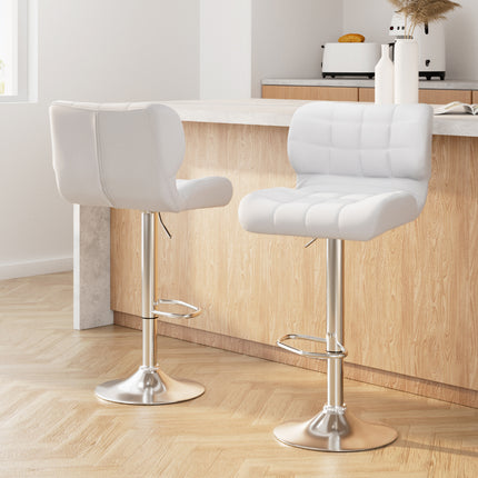 Artiss 2x Bar Stools Gas Lift Leather Padded White.