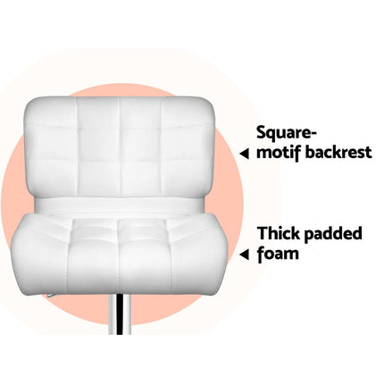 Artiss 2x Bar Stools Gas Lift Leather Padded White.