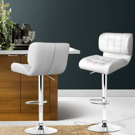 Artiss 2x Bar Stools Gas Lift Leather Padded White.