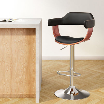 Artiss Bar Stools Gas Lift Leather w/Armrest Black.