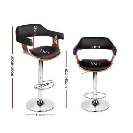 Artiss Bar Stools Gas Lift Leather w/Armrest Black.