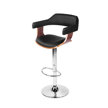 Artiss Bar Stools Gas Lift Leather w/Armrest Black.