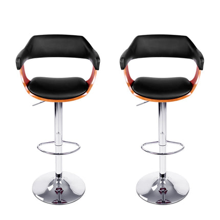 Artiss 2x Bar Stools Gas Lift Leather w/Armrest Black.