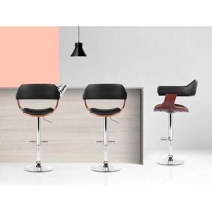 Artiss 2x Bar Stools Gas Lift Leather w/Armrest Black.