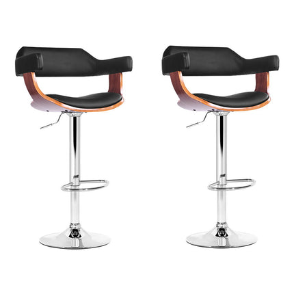 Artiss 2x Bar Stools Gas Lift Leather w/Armrest Black.