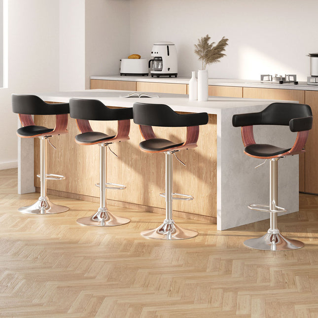 Artiss 4x Bar Stools Gas Lift Leather w/Armrest Black.