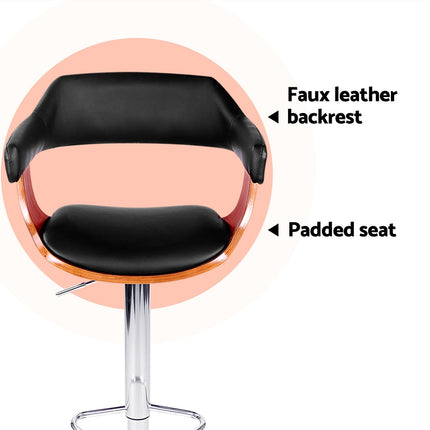 Artiss 4x Bar Stools Gas Lift Leather w/Armrest Black.