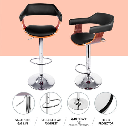 Artiss 4x Bar Stools Gas Lift Leather w/Armrest Black.
