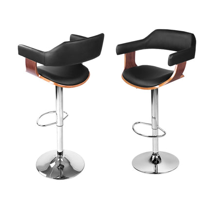 Artiss 4x Bar Stools Gas Lift Leather w/Armrest Black.