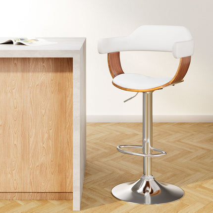 Artiss Bar Stools Gas Lift Leather w/Armrest White.