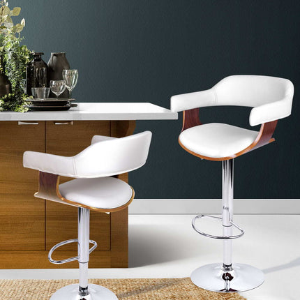 Artiss Bar Stools Gas Lift Leather w/Armrest White.