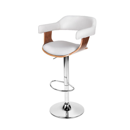 Artiss Bar Stools Gas Lift Leather w/Armrest White.