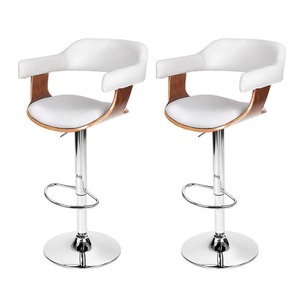 Artiss 2x Bar Stools Gas Lift Leather w/Armrest White.