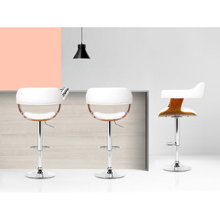 Artiss 2x Bar Stools Gas Lift Leather w/Armrest White.