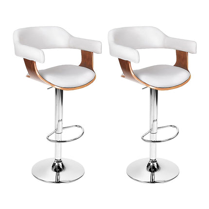 Artiss 2x Bar Stools Gas Lift Leather w/Armrest White.