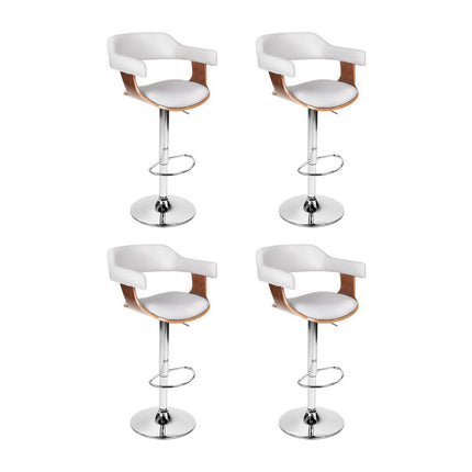4x Artiss Bar Stools Gas Lift Leather with Armrest White.