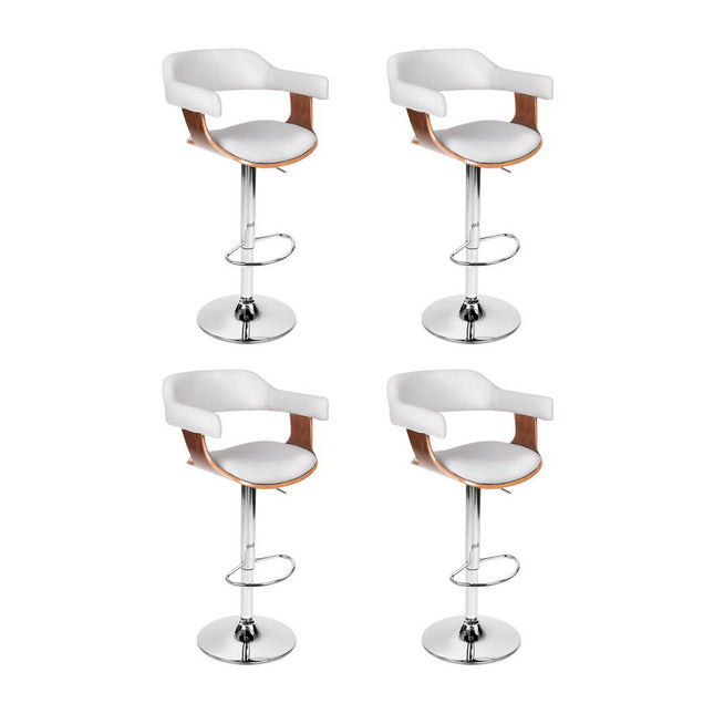 4x Artiss Bar Stools Gas Lift Leather with Armrest White.