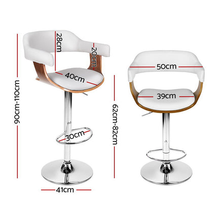 4x Artiss Bar Stools Gas Lift Leather with Armrest White.