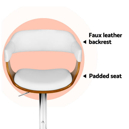 4x Artiss Bar Stools Gas Lift Leather with Armrest White.