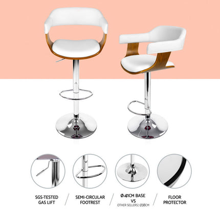 4x Artiss Bar Stools Gas Lift Leather with Armrest White.