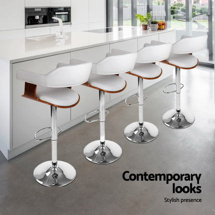 4x Artiss Bar Stools Gas Lift Leather with Armrest White.