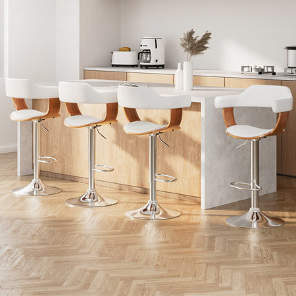 4x Artiss Bar Stools Gas Lift Leather with Armrest White.