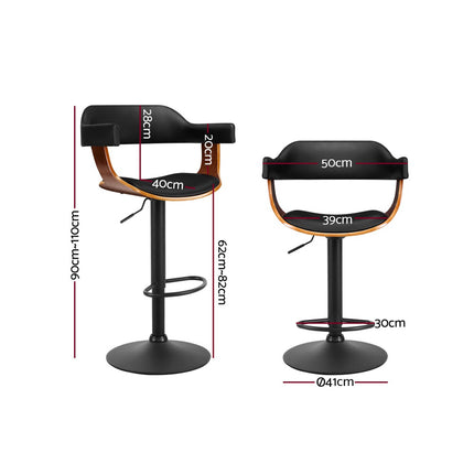 Artiss Bar Stools Gas Lift Leather w/Armrest All Black.