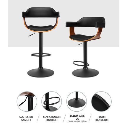 Artiss Bar Stools Gas Lift Leather w/Armrest All Black.