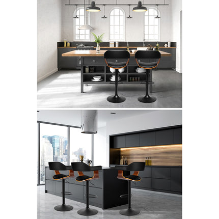 Artiss Bar Stools Gas Lift Leather w/Armrest All Black.