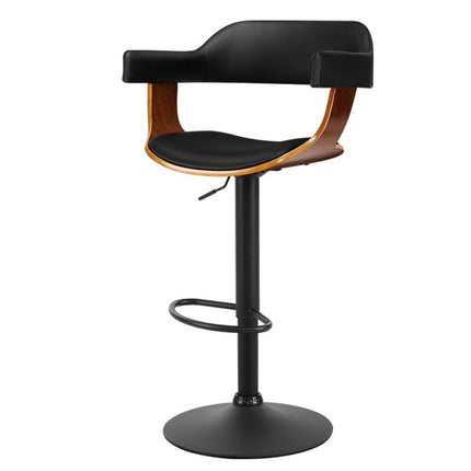 Artiss Bar Stools Gas Lift Leather w/Armrest All Black.