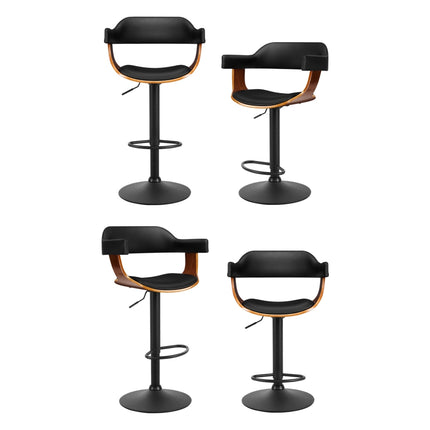 Artiss 4x Bar Stools Gas Lift Leather w/Armrest All Black.