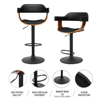 Artiss 4x Bar Stools Gas Lift Leather w/Armrest All Black.
