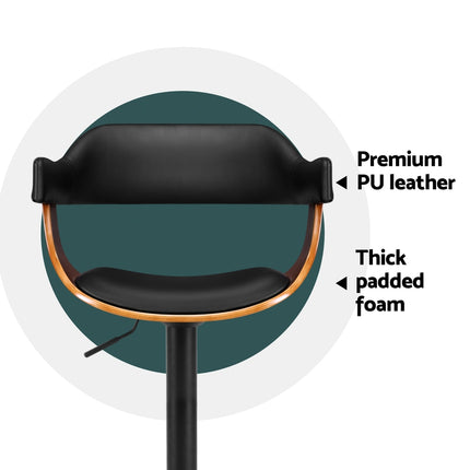 Artiss 4x Bar Stools Gas Lift Leather w/Armrest All Black.