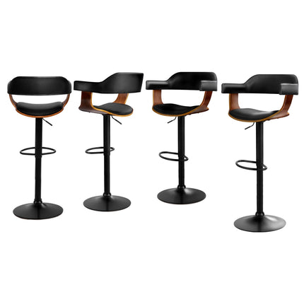 Artiss 4x Bar Stools Gas Lift Leather w/Armrest All Black.