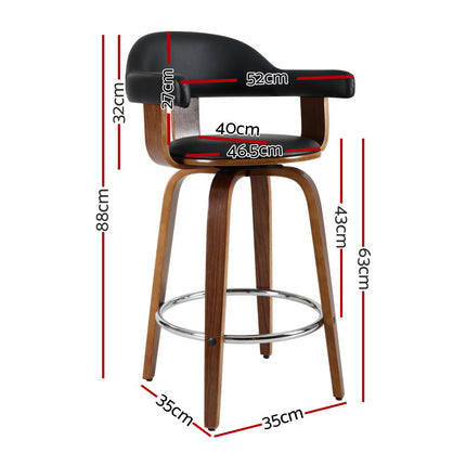 Artiss 2x Bar Stools Leather Seat Wooden Legs.