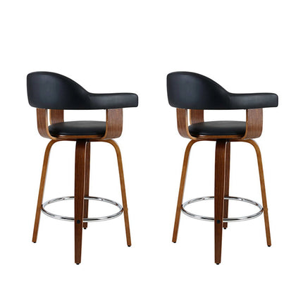 Artiss 2x Bar Stools Leather Seat Wooden Legs.