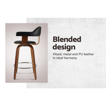 Artiss 2x Bar Stools Leather Seat Wooden Legs.