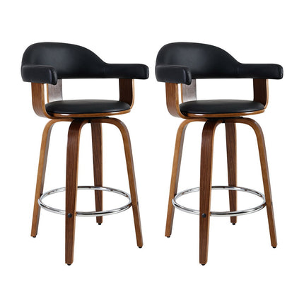 Artiss 2x Bar Stools Leather Seat Wooden Legs.