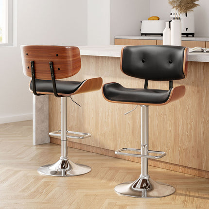 Artiss 2x Bar Stools Gas Lift Leather Black.