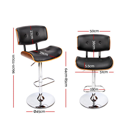 Artiss 2x Bar Stools Gas Lift Leather Black.